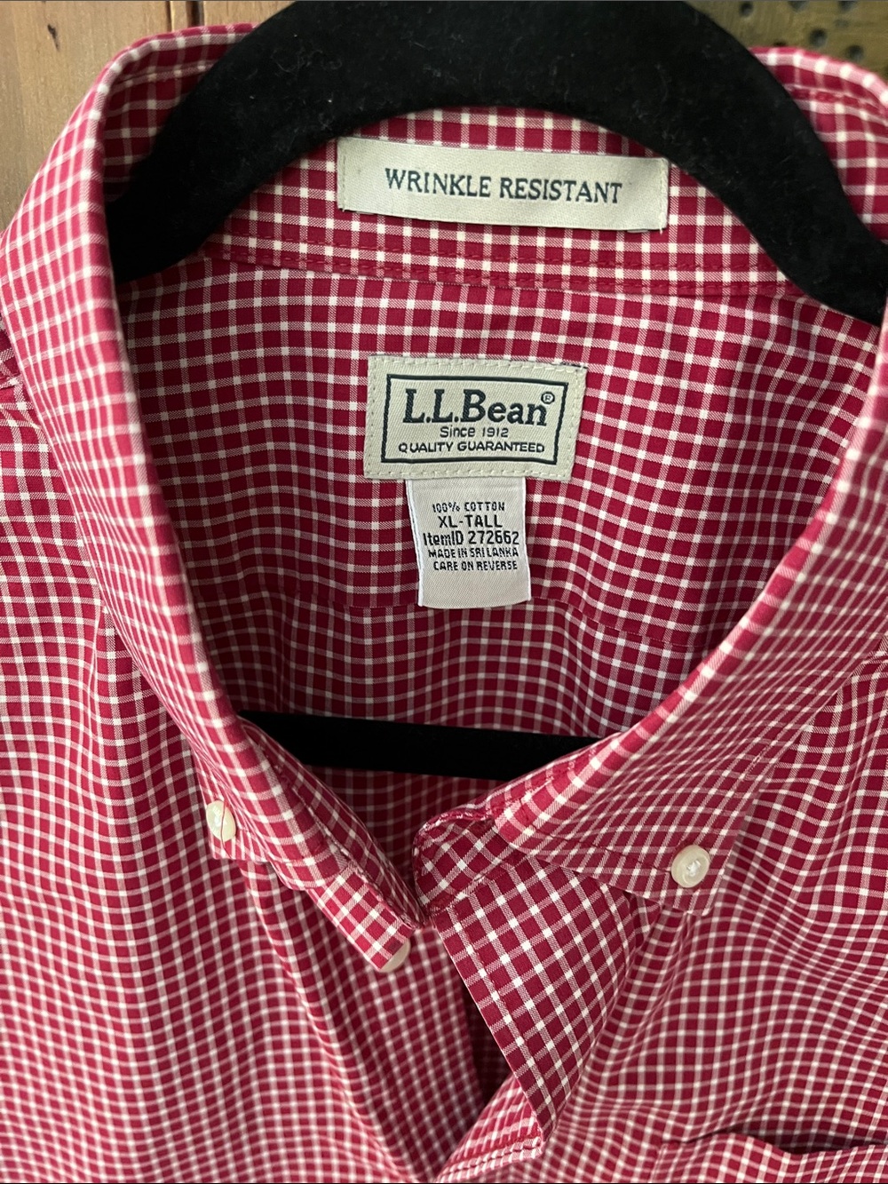 L.L. Bean Red and White Gingham Button-Down Shirt XL TALL